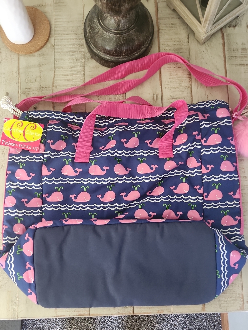 Adult/Kids Drawstring Hobo Bag- Pink Whale Navy, Short or Long Adjustable Strap